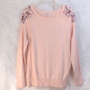 🍑Merona Peach Blush Silky Soft Rhinestone Shoulders Raglan Long Sleeve